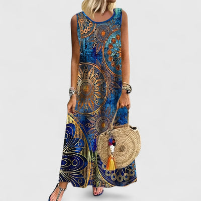 Fenne - Sleeveless Print Tummy Covering Maxi Dress